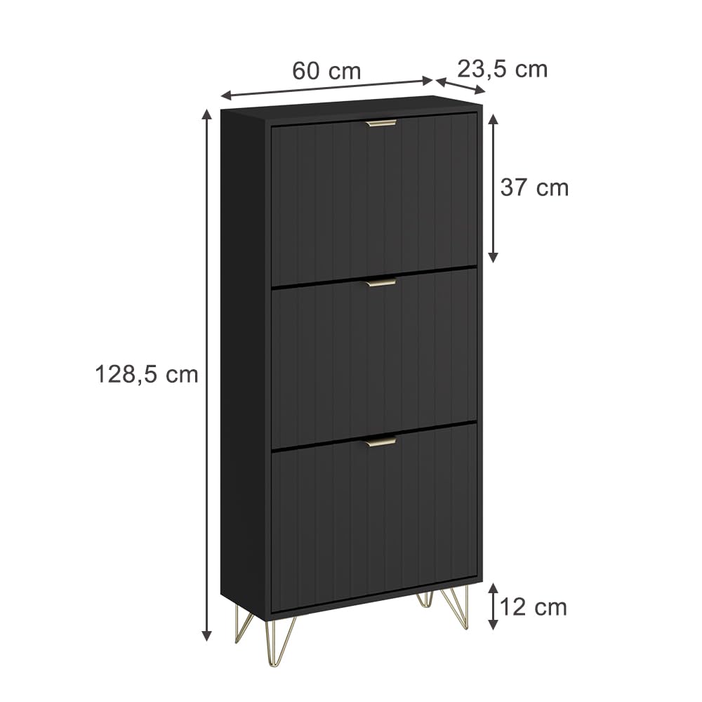 Vicco Szafka na buty "Helge", Czarny, 60 x 128.5 cm | 3 przedziały, pour le rangement et l’organisation des chaussures dans l’entrée