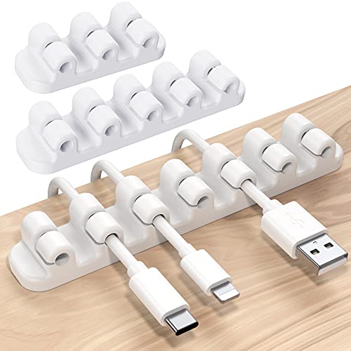 SOULWIT Amélioré Clips Câble Organisateur Bureau, Lot de 3 Support de Câble, Organisateur de Cordon, Gestion des Cables, Câble Management pour USB Câbles de Chargeur/Souris/Écouteur/PC (Blanc) Cover