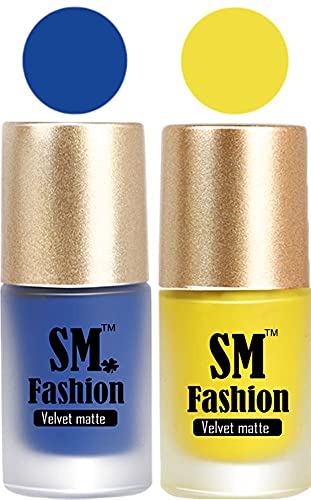 Nail Polishes, Blue-Yellow Velvet Matte Nail Paint Combo Set of 2 Pcs 7ml each