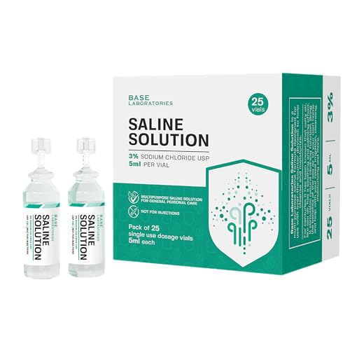 BASE LABORATORIES 3% Saline Solution Vials - Versatile 3% Sodium Chloride Saline Ampoules - Preservative Free Saline Solution Single use vials - USP Grade 25 Vials x 5ml Count