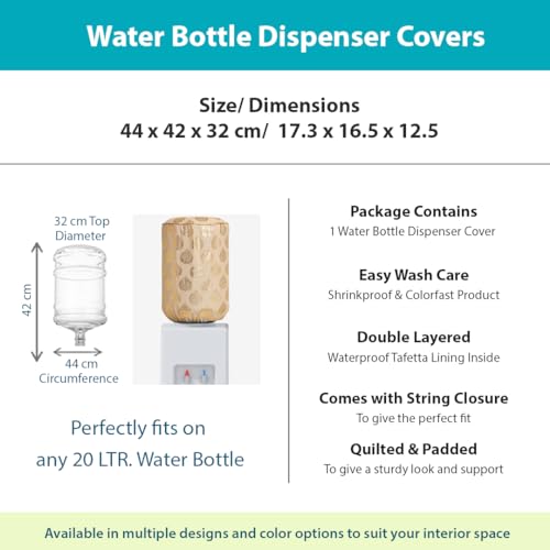 Image of Swayam 20 Litre Bottle Cover for Home & Office | Bottle Protector | Lace Closure at Bottom | Machine Washable | Environment Friendly | Digitally Printed | 44cm x 42cm x 32cm - BeigeGolden