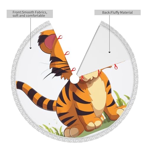 Tapis de sapin de Noël 121cm design tigre à pompons pour décoration chic