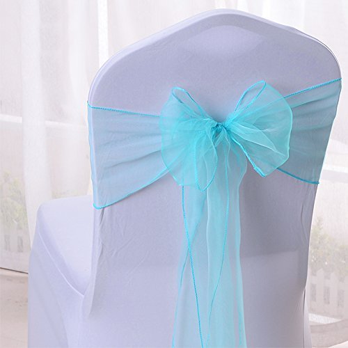 Lucky 10/20/50/100 Pack Organza Banquet Chair Sash Sashes Bows Ties For Weddings Party Decoration White Pink Purple Gold Red(20 Pack, Aqua Blue) #TOP6