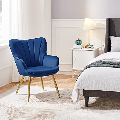 Yaheetech Velvet Accent Chair, Modern Armchair With Wing Side And Metal Legs, Cozy And Soft Padded And High Back For Living Room/Home Office/Bedroom, Blue #TOP1