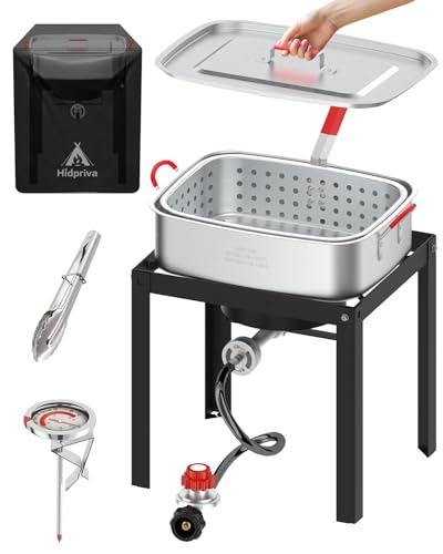 Image of 18QT Propane Fish Fryer 18QT Basket, 55,000 BTU Propane Burner, Outdoor Fryer Pot with Cover, Lid, Thermometer & Tongs, CSA Approved, Ideal for Fish, Fries & Wings