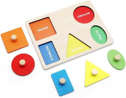 Rompecabezas de madera rompecabezas geométrico Montessori rompecabezas de madera a partir de 1 año, juguete para aprender colores y formas, juguete educativo adecuado para bebés, niños pequeños, niños