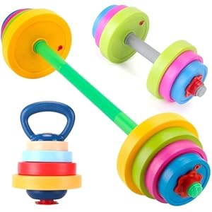 Kids Exercise Weight Set – 3-in-1 Adjustable Workout Toy Equipment for Children Pretend Play Exercise – Toddler Beginner Gym, Fitness, Weightlifting and Powerlifting (Dumbbell, Barbell, Kettlebell)