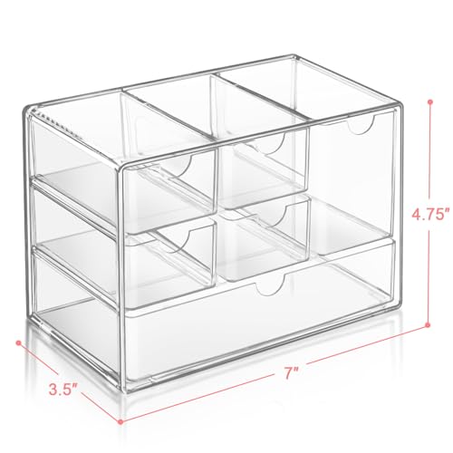 Pequeno organizador de mesa com gavetas, caixa de armazenamento de mesa de plástico transparente, or