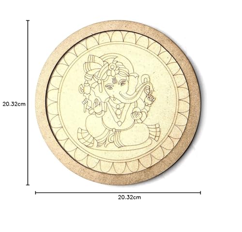 Image of Adikala MDF Ganpati Ji Engraved Design Wall Plate Base With Frame Cutout For DIY Craft-Set Of 2