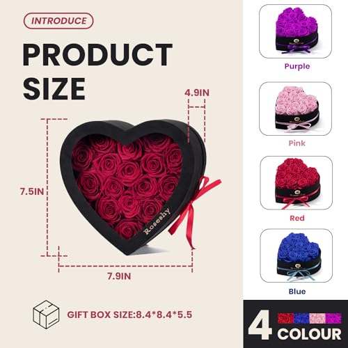 Flowers Roses Gifts for Her,16pcs Red Forever Preserved Roses in Heart Shape Gift Box,Christmas Delivery Prime Gifts,Roses Bouquet Gifts for Women,Mom. - Thumbnail 4