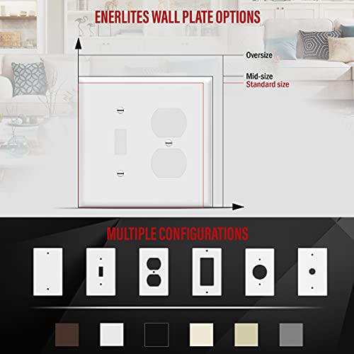 Image of ENERLITES Combination Toggle Light Switch /Duplex Receptacle Outlet Wall Plate Cover, Midway Size 2-Gang 4.88 inch x 4.92 inch, Polycarbonate Thermoplastic, UL Listed, 881121M-W, White