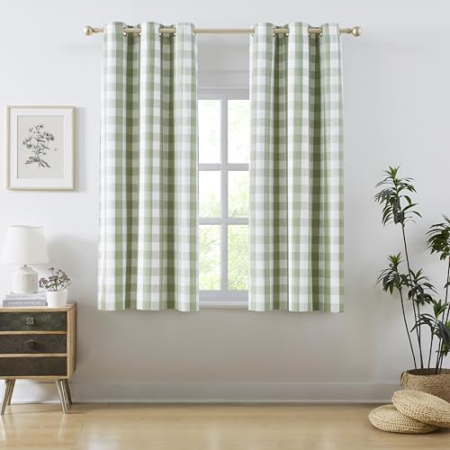 Amzdecor Short Buffalo Check Plaid Full Blackout Curtains 63 Inches