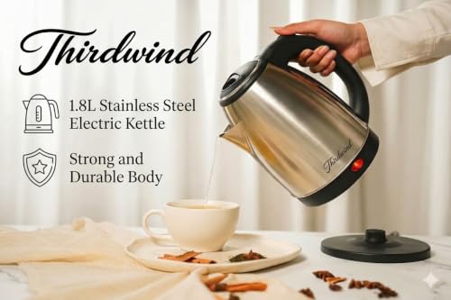 Image of Stainless Steel Electric Kettle for Home & Office | Fast Water Heating Kettle with Auto Shut-Off & Boil Dry Protection | Ergonomic Handle | Silver & Black