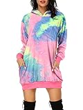 Auxo Damen Hoodies Langarm Pullover Sweatshirt Tie Dye Mini Kleider Casual Jumper Tops 001-Printed Bunt Large