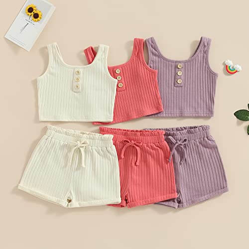 Image of Little Toddler Kids Girl Clothes Set 1-8 Years Summer Outfits Solid Color Tank Tops & Shorts
