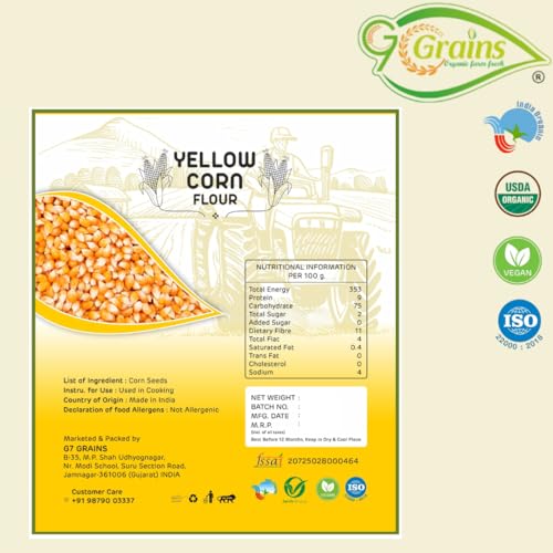 Image of Yellow Corn Flour (1kgs)| Maize Flour | Yellow Corn ka Atta | Makai ka Atta | Stone-Grinding | For Eating And Cookings |Produce of India from Organic Farms By G7 Grains