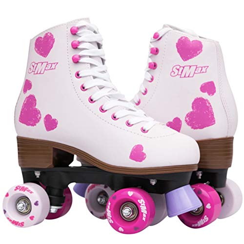 Stmax Quad Roller Skates For Girls And Women-Size 2.5 Kids To 8.5 Women -Outdoor, Indoor And Rink Skating- Classic High Cuff With Adjustable Lace System (White And Pink, 7.5 Women) #TOP2