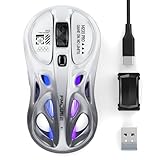  FMOUSE Souris sans fil trimode (2,4 G/Bluetooth/filaire), design creux, RVB, 4800 DPI, rechargeable Type-C pour Mac/ordinateur portable/iPad (jeu/bureau) – Dégradé blanc et gris