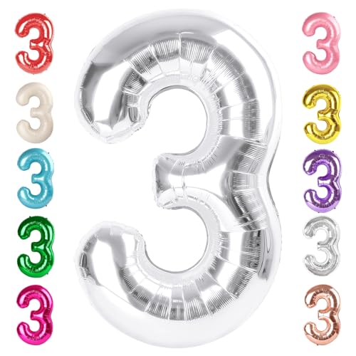 Image of 3 Balloon Numbers Birthday Decorations, 40In Silver Balloons for Men Women | Eye-catching Appearance, Perfect Decorative Centerpieces, Convenient Self-sealing Structure, Widely for Various Occasions
