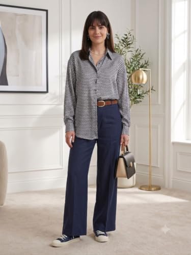 Image of OOMPH! Women's Printed Shirt | Full Sleeves | Collared Neck | Curved Hem | Casual Shirt for Women