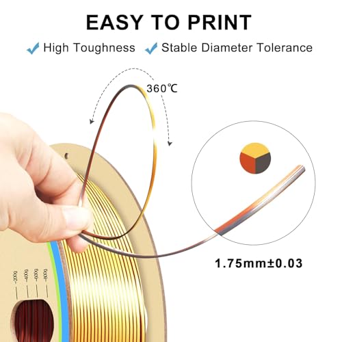 Image of YOUSU 3D Printer Filament Triple Color Silk PLA Filament 1.75mm,Silk PLA Gold Copper Black 3D Printing Filament Bundle, 1kg / 2.2lbs