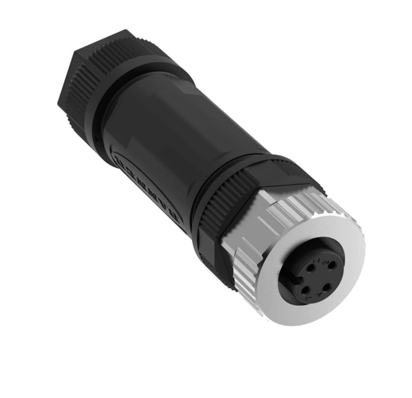 BFW-M12F4-6SL, Circular Metric Connectors Connector, Field Wireable, M12, 4-pin Str Female, 22 AWG 4-6mm Cable, Slide Lock