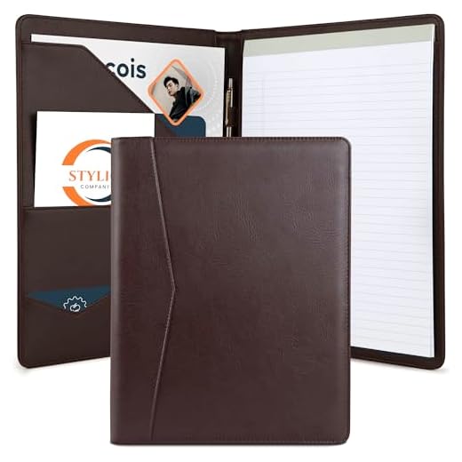 STYLIO Padfolio Portfolio Organizer Binder (Walnut Color) | Interview Resume Folder, Document, Business Card Holder |w/Letter-Sized Notepad | Handsome Brown Faux Leather Folio Matte Finish