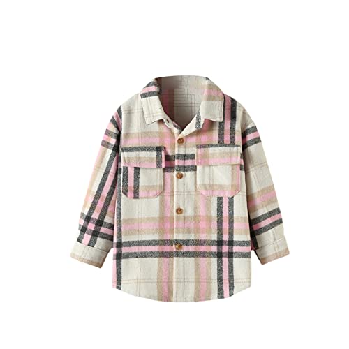 Kids Baby Plaid Shirt Jacket Casual Lapel Long Sleeve Button Jacket with Breast Pockets for Toddler Boys Girls