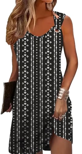Image of Summer Dresses for Women Sleeveless Casual Sundresses Loose Beach Cover Ups Trendy Tank Midi Sun Dress