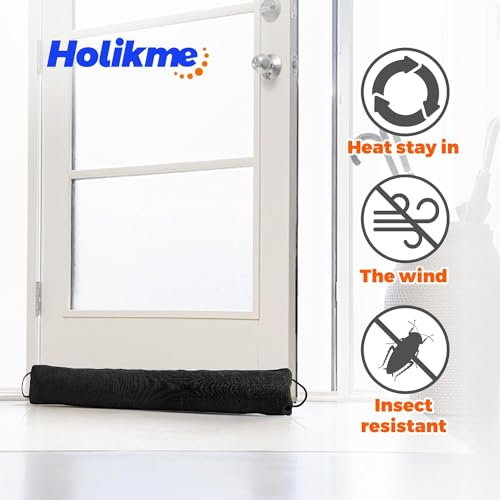 Image of Holikme Weighted Door Draft Stopper 32 inch, Heavy Duty Under Door Draft Blocker Bottom Door Seal Noise and Air, Door Guard Saving Energy, Black