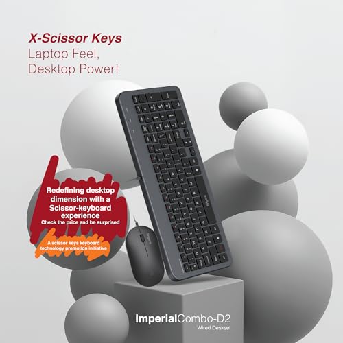 Image of FINGERS ImperialCombo-D2 Wired Keyboard & Mouse Combo (Slim Design, Scissor Keys Laptop-Style Typing, Compact Size Layout, 1000 DPI, Windows | macOS | Linux Compatible), Jet Black