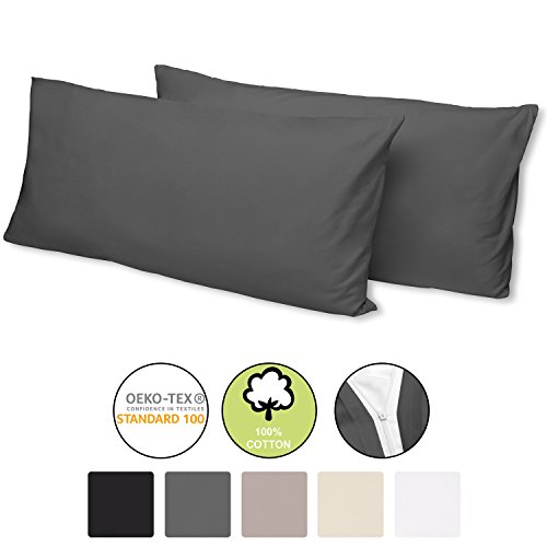 Beautissu Juego de sábanas 2 Fundas de Cojines Julie 40x80 cm Uni Antracita Oeko Tex