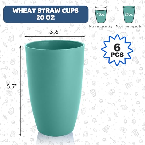 Image of 20 OZ Large Wheat Straw Cup Set, 6PCS Reusable Plastic Cups, Green