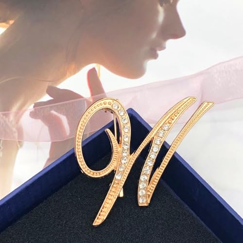 Image of Rhinestone Initial Brooch Pin for Women, Alphabet Gold Letter Brooch A-Z with Crystal, Metal Pin for Hat Bag Dress Suit Accessory for Men
