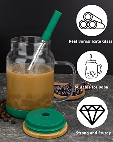 Tronco 20Oz Glass Coffee Mug With Straw Handle And Lid Water Tumbler Reusable Iced Coffee Boba Drinking Cup With Anti Slip Bumper For Kids Adults,Bpa Free #TOP2