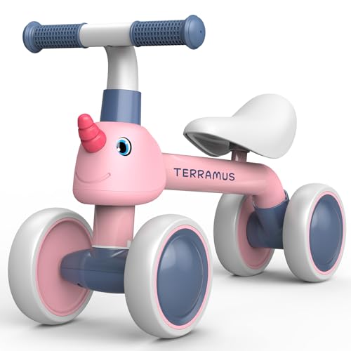 TERRAMUS Baby Balance Bike for 1 Year Old Gifts Boys Girls - Toys for 12-24 Month Toddler Balance Bike, No Pedal 4 Wheels Infant Baby Walker Pre-School First Riding Bike, Best First Birthday Gifts