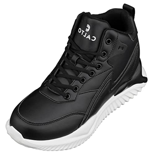 Image of CALTO Men's Invisible Height Increasing Elevator Trainer Shoes - Black Lace-up Lightweight Fashion High-Top Sneakers - 4 Inches Taller - S3060 - Size 8 D(M) US