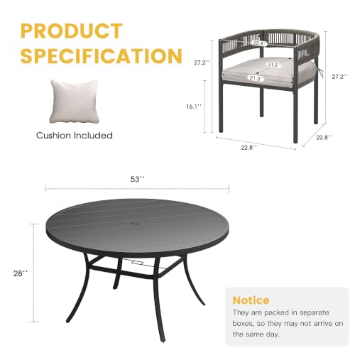 Image of VICLLAX Patio Dining Set for 6-53 inch Round Table & Cushioned Seats, Black