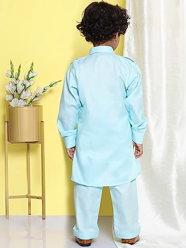 Image of AJ DEZINES Kids Cotton Full Sleeve Solid Black Pathani Suit Set for Boys - Ethnic Wear | Traditional | Festival Wear for boys - Regular Fit