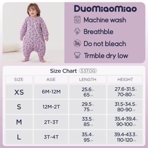 Image of Duomiaomiao 3.5 TOG Toddler Sleep Bag 6-12 Months 100% Cotton Winter Side Open Zipper Baby Sleep Sack with Feet, Warm Toddler Wearable Blanket