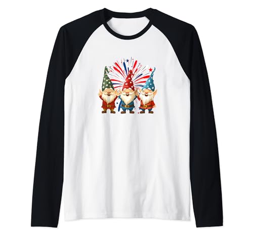4th of July 2024 Patriotic Funny Gnomes American Maglia con Maniche Raglan