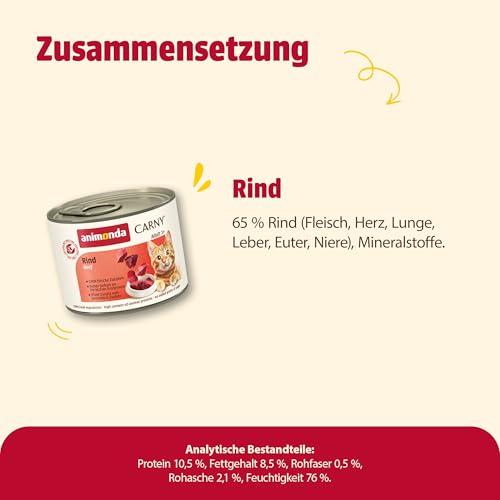animonda Carny Katzen Nassfutter Rind pur (6 x 200g), getreidefreies Katzen Nassfutter ohne Zucker, mit frischen fleischigen Zutaten