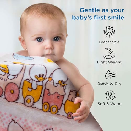 Image of Mee Mee Ultra Soft Plush | Lightweight & Comfortable Baby Blankets | Swaddle for Infant & Toddler | Multipurpose | Breathable | Double Layred 1Years+ | Pink | 110X140 CM