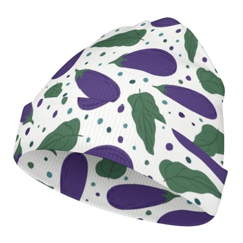 Vegetables Eggplant Pattern Kids Beanie Hat for for Girls Boys Children Cap Winter Knitted Chemo Cancer Headwear Accessories Gifts Decoration Black