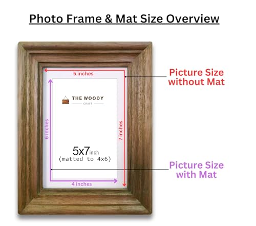 Image of Wooden Rectangular Photo Frame With Mat,Brown Photo Frame 4 X 6 Inch With Mat Or 5 X 7 Inch Without Mat For Wall Decoration,Gallery Walls,Best Wooden Photo Frames For Posters & Photos