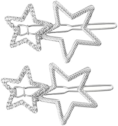 2Pcs Hollow Star Hair Clips, Non-Slip Metal Geometric Hairpin, Elegant Rhinestone Hair Barrettes for Women Lady Girls Styling Hair Accessories (Silver)