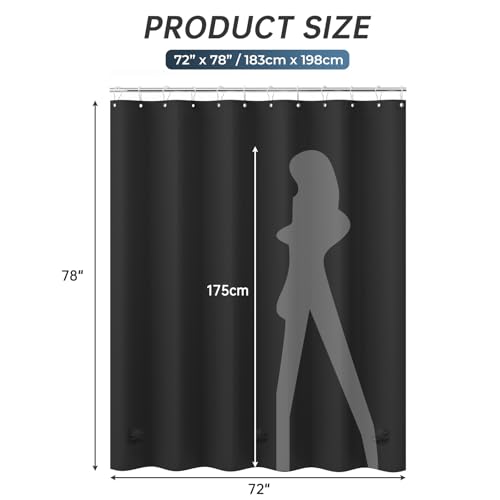 Image of AmazerBath Black Shower Curtain Liner Plastic 78 Inches Long, Premium PEVA Shower Curtain Long Heavy Duty 8G, Weighted Shower Curtains for Bathroom with 3 Big Stones and 12 Grommets, 72x78 Inches