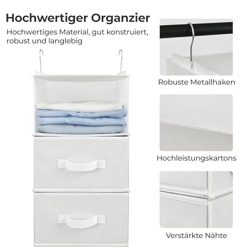 GRANNY SAYS Schrank Organizer Hängend, 1er-Pack Hängeregal mit Schubladen, Weiß Hängeorganizer Schrank Stoff, Stoffregal Hänge Organizer, Hängeregal Kleiderschrank Aufbewahrung für Schlafzimmer