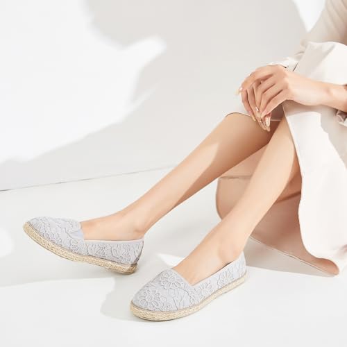 Image of BABUDOG Women's Flats with Flower Embroideried,White Lace Ballet Flats,Comfortable Dress Flats