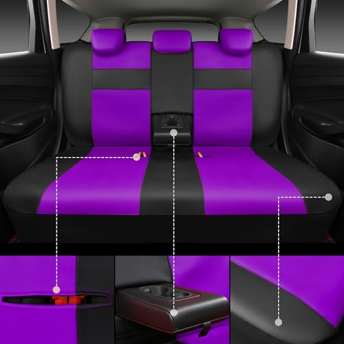 Image of CAR PASS Leather Seat Covers Full Set Universal Water Resistant 3D Foam Back Support, Luxury Comfort Automotive 5 Seat Covers All Season Fit for SUV,Sedan,Van, Airbag Compatible Elegance(Purple Black)